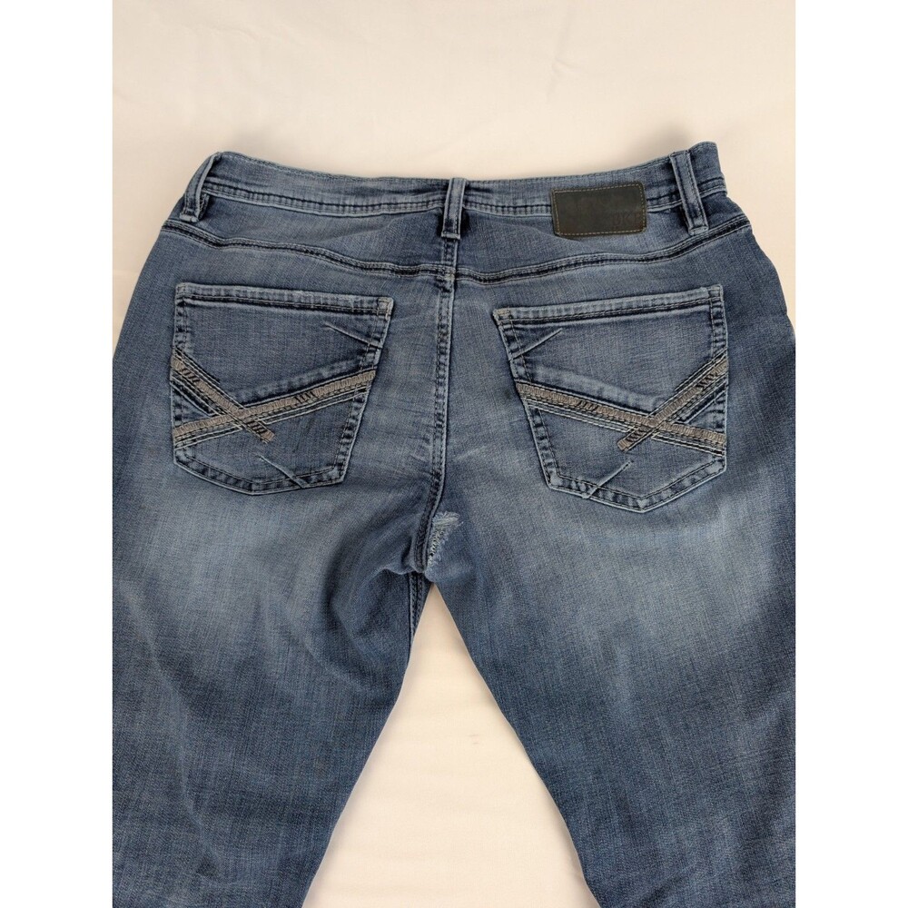 Men's 33x34 BKE Jake Jeans Blue Straight Leg Mid Rise Stretch Dark Wash Faded